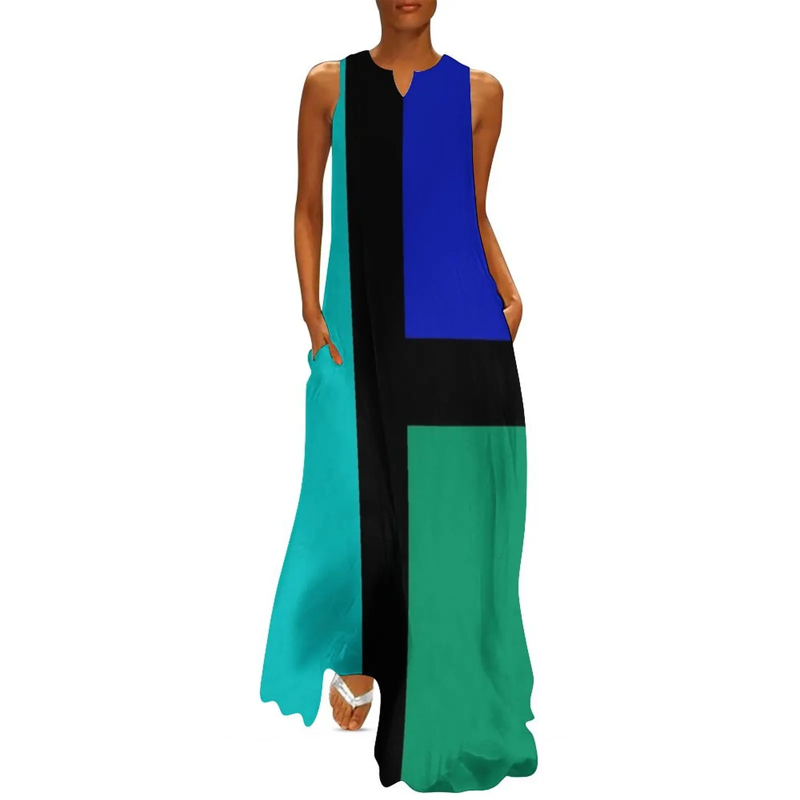 Blue Mondrian Mod Long Dress summer dress women 2025 Long dress woman