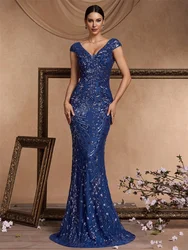 Xuibol elegante Champagner Pailletten Abendkleid 2024 Frauen lange Meerjungfrau formale tiefe V-Ausschnitt Abschluss ball Luxus Hochzeits feier Kleider Kleider