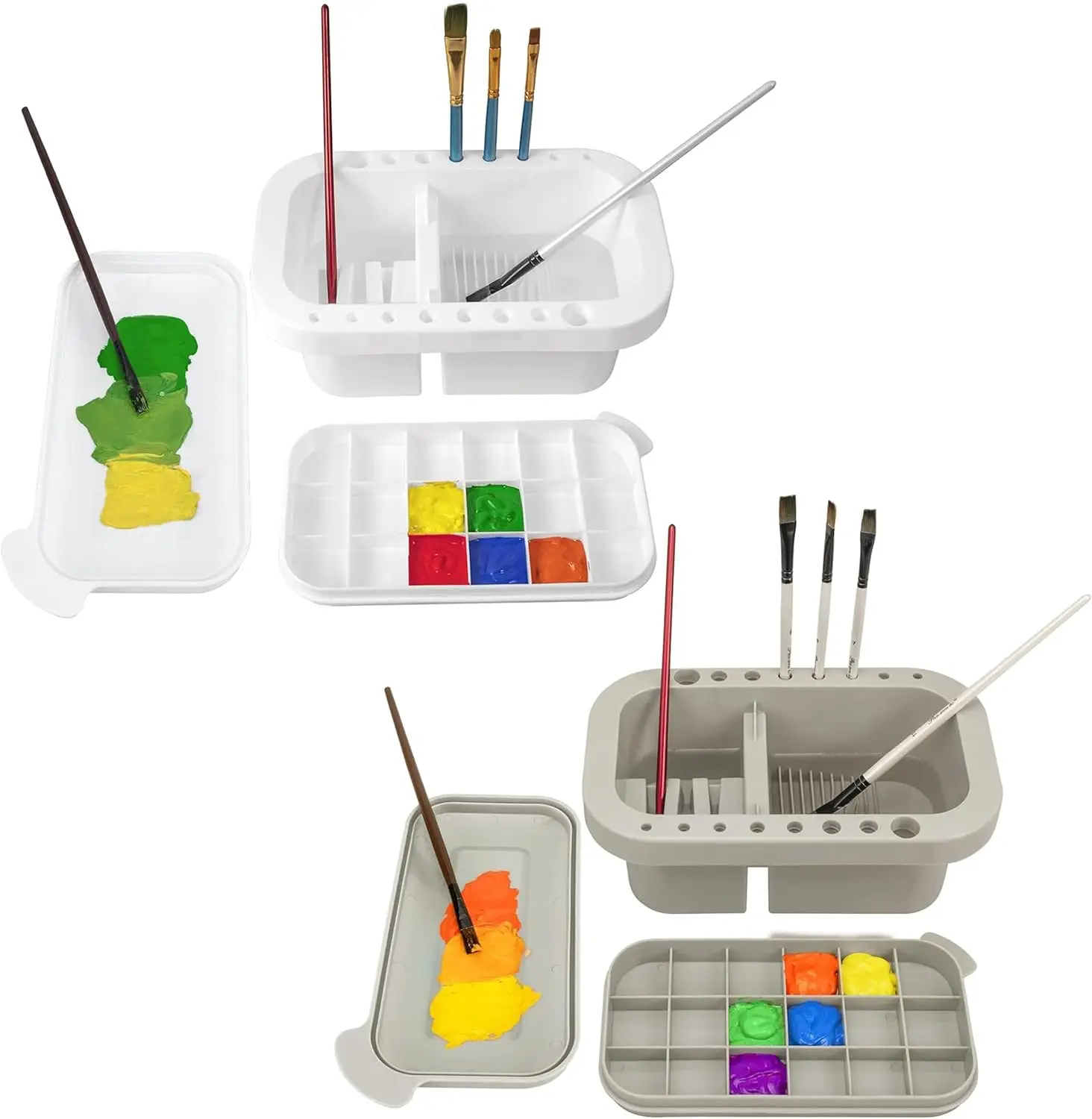 

Paint Brush Cleaner, 2 Pack Paint Brush Holder and Organizers with Palette for Acrylic, Watercolor, and Water-Based Pain
