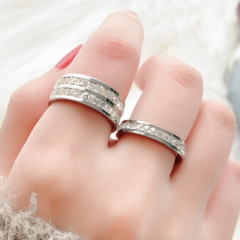 Stainless Steel Single/Double Row CZ Eternity Ring Wedding Band for Women Men Size 3-10