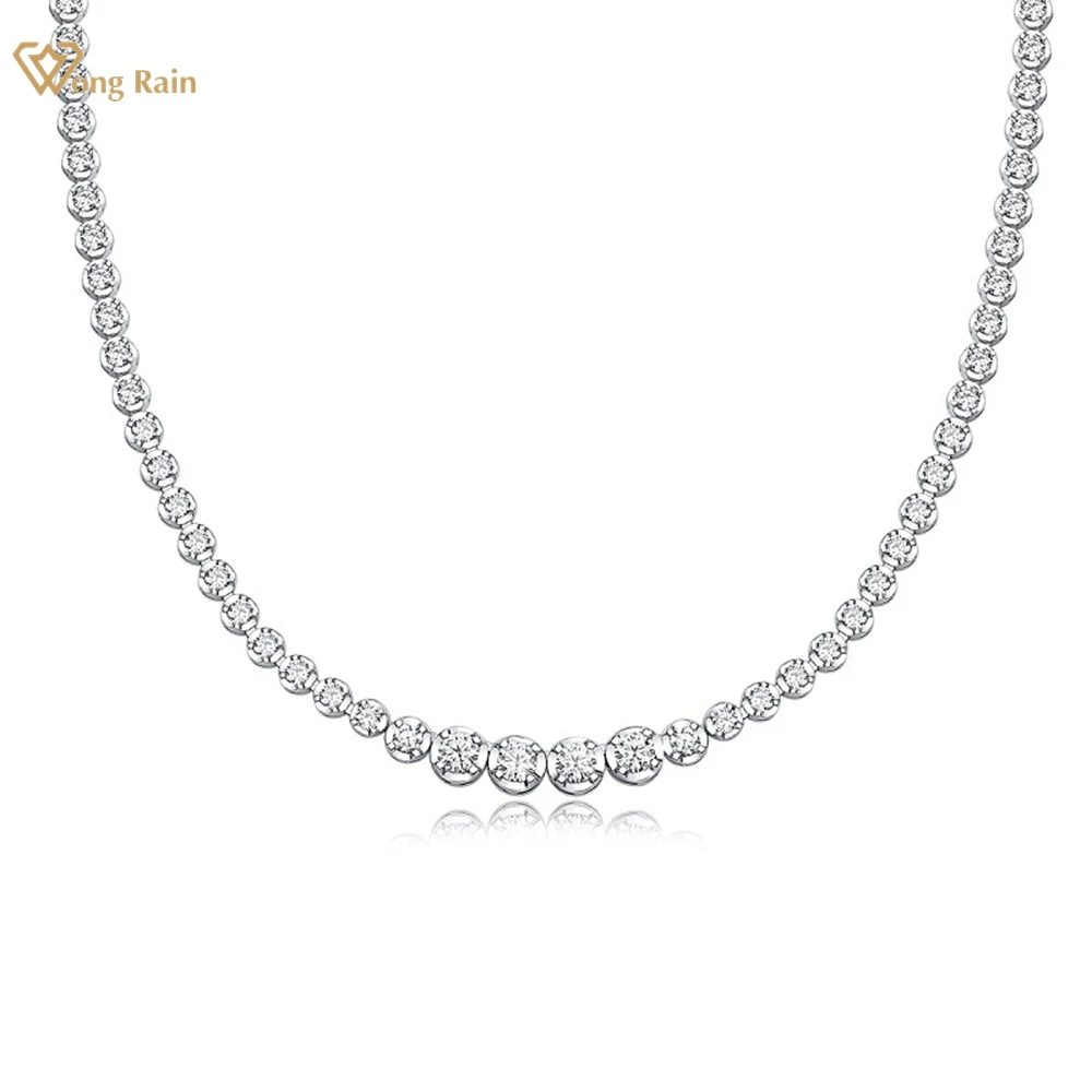 

Wong Rain 100% 925 Sterling Silver VVS1 3EX D Color 4MM Real Moissanite Diamonds Gemstone Tennis Chain Necklace Fine Jewelry GRA