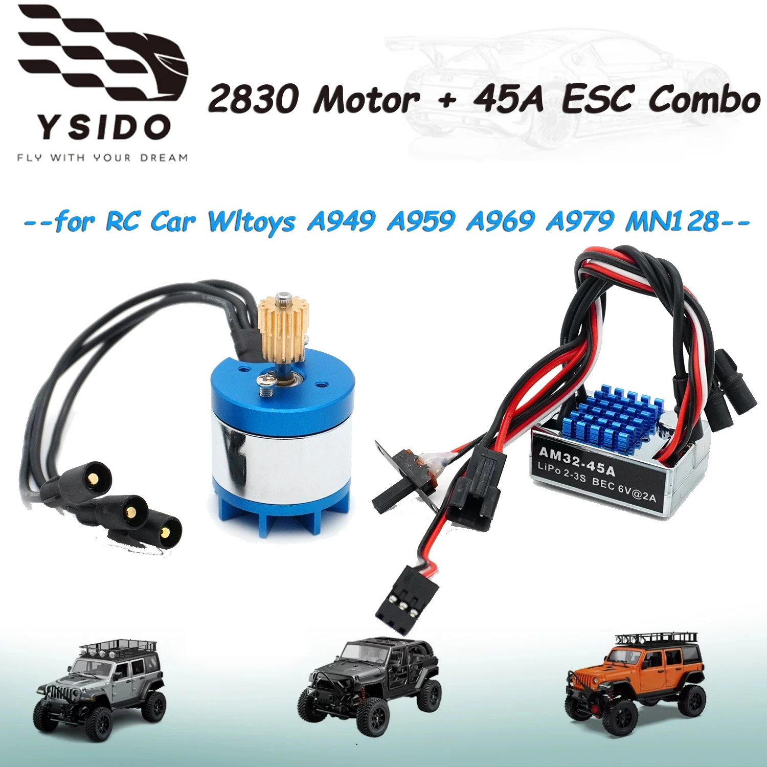 

Бесщеточный двигатель 2830 2400 кВ с комбинированным набором AM32 45A ESC для радиоуправляемого гусеничного автомобиля Wltoys A949 A959 A969 A979 MN128 Обновление аксессуаров
