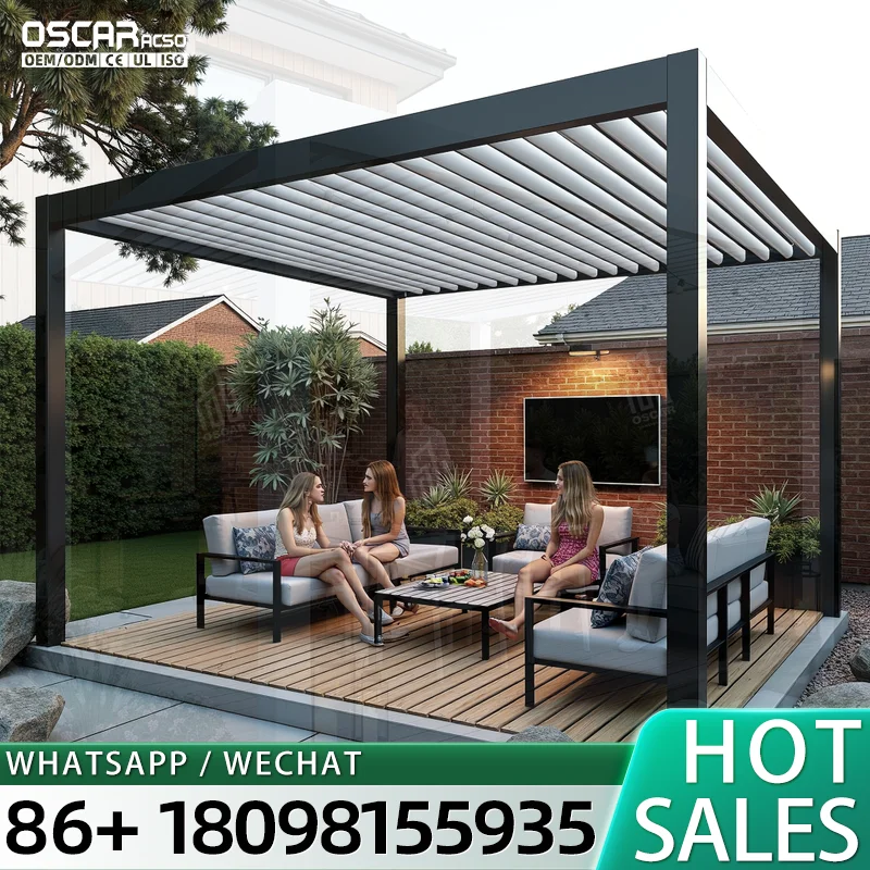 Smart Windproof Adjustable Louvered Pergola Innovative Weatherproof Patio Canopy Deck Garden Backyard Europe Aluminum Retractabl