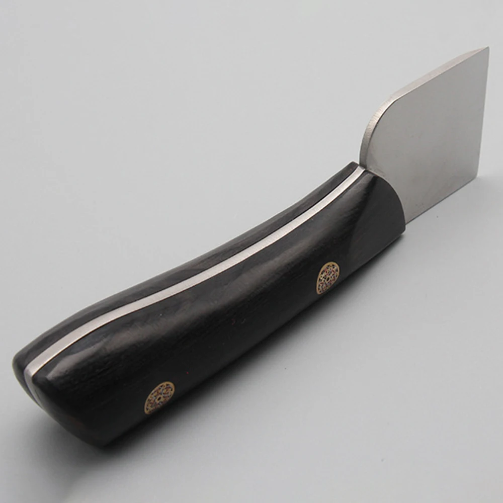 Leather Cutting Knift Flat Edge Bevel Skiving D2 High Speed Steel Leather Knife with Ebony Handle for DIY Leathercraft Cutting