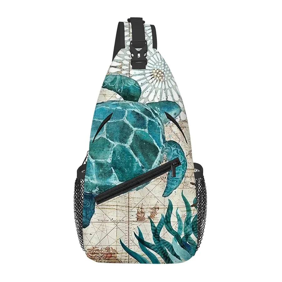 Sea Turtle Pattern Small Chest Bag Men's and women's Best Gift 2D Flat Cartoon Large Capacity Outdoor Sports Leisure Fashion