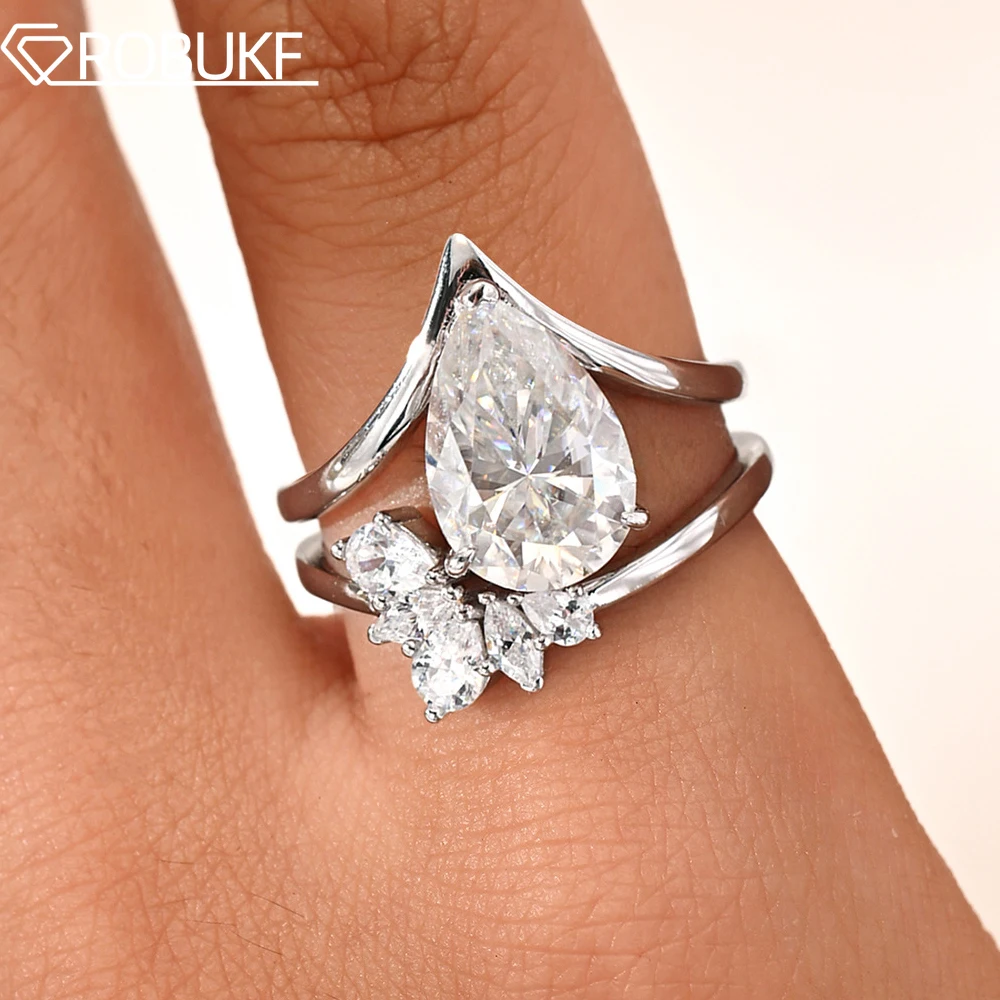 

Комплект обручальных колец с муассанитом грушевидной огранки 8*12 мм для женщин, цвет D, лабораторный бриллиант, серебро 925 пробы, ювелирное украшение в форме капли для свадьбы