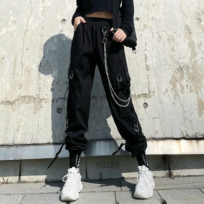 Cargo Pants Women 2023 Fashion Punk Jogger Trousers Harajuku Streetwear Spring Ankle-Length Men Black Harem Pants Oversized