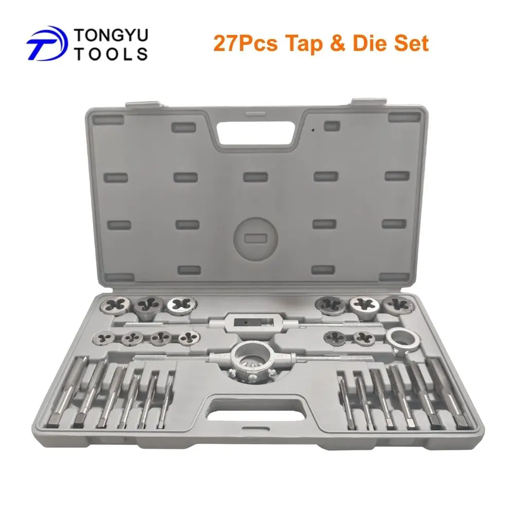 27Pcs Metric Tap and Die Set M5-M16 Thread Repair Rethreading Tool Kit with Tap Wrench Die Wrench