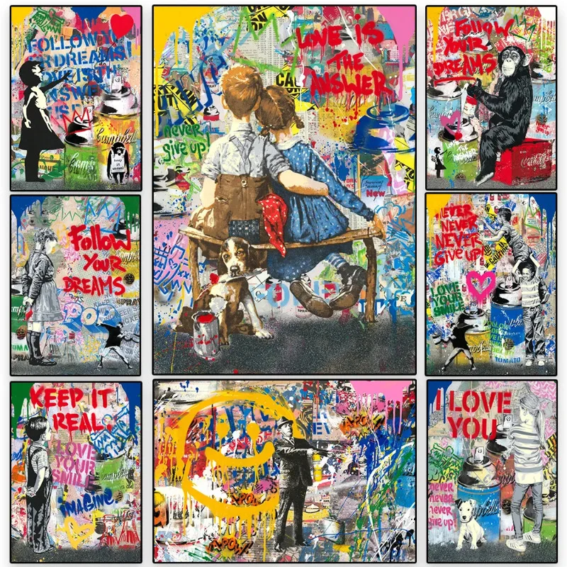 

Banksy Canvas Wall Art Poster Modern Graffiti Street Wall Painting Decor Dream Big Pop Pictures Print Colorful Artwork Decor