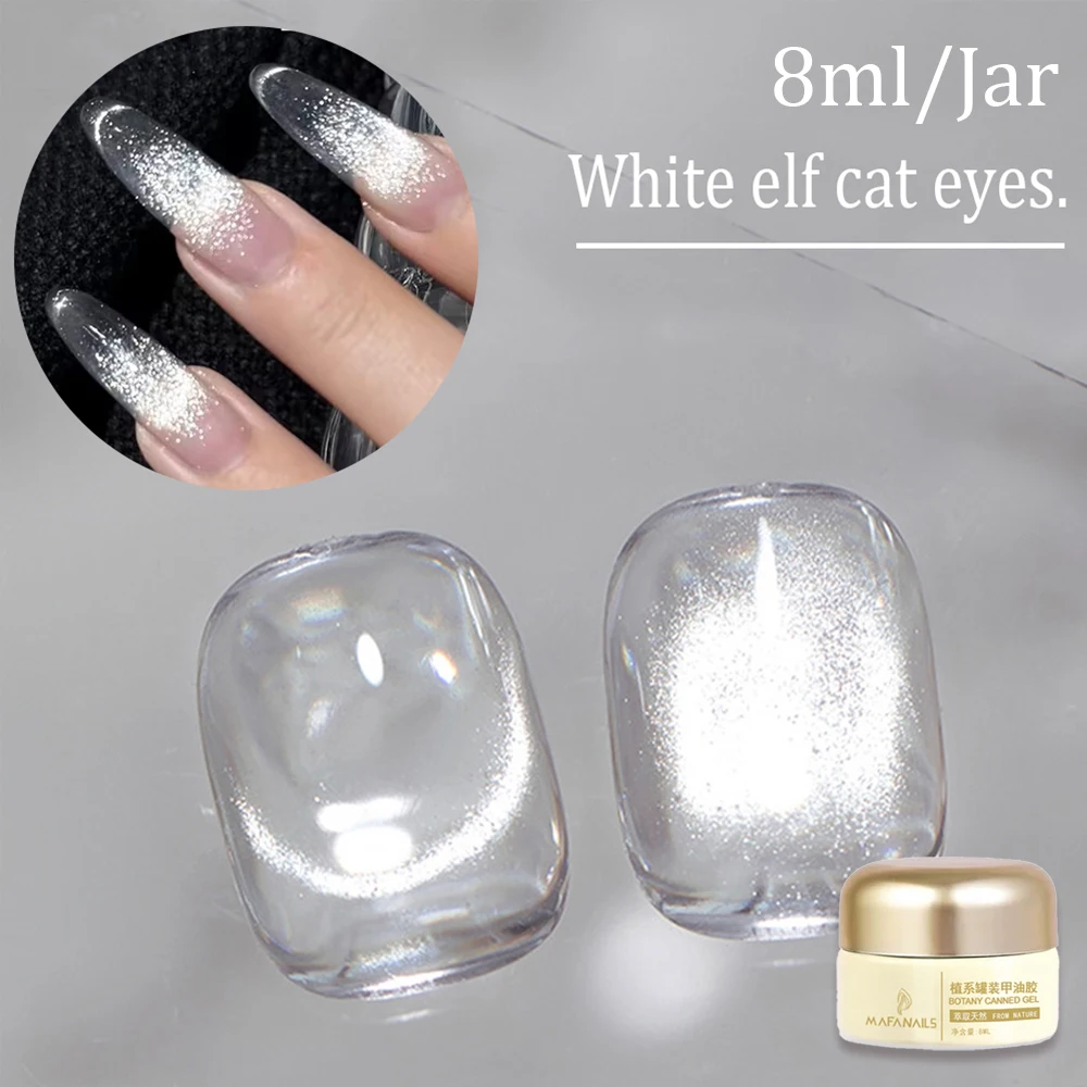 8 ml/barattolo "White Elf" Smalto per unghie gel bianco trasparente per occhi di gatto Gel per unghie glitter grigio a bassa saturazione LED/UV Manicure semipermanente