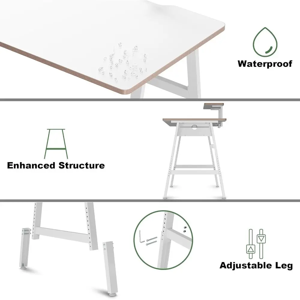 Modern 47 Height-Adjustable Desk for Gaming and Home Office, White Metal Frame, with Monitor Stand