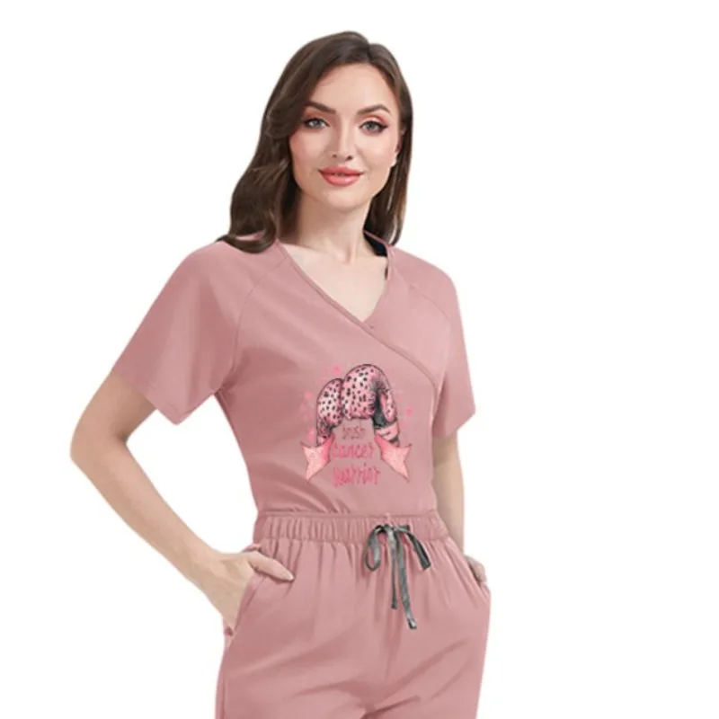 

Униформа медсестры с принтом на заказ, женские брюки с короткими рукавами, комплект с завязками на спине, тонкие быстросохнущие скрабы для салона красоты, центр беременных