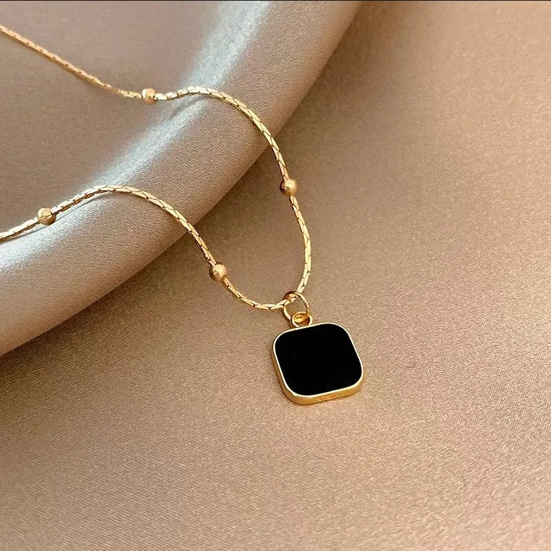 Black Exquisite Minimalist Square Pendant Choker Chains Fashion Necklace For Women Jewelry Party Gifts