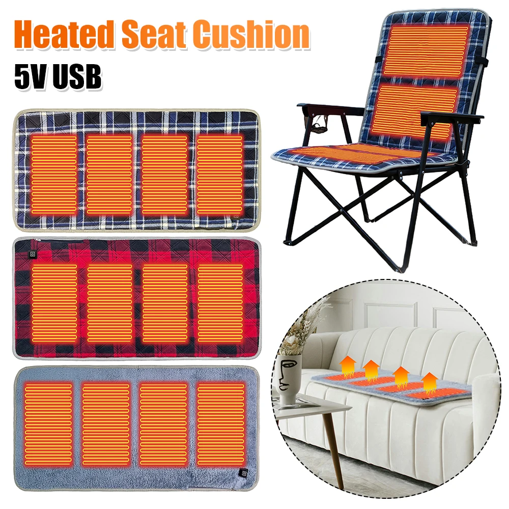 

5V USB Foldable Heating Cushion 3-Level Temperature Foldable Heated Seat Pad 4-Zone Smart Heated Seat Cushion no Power Bank