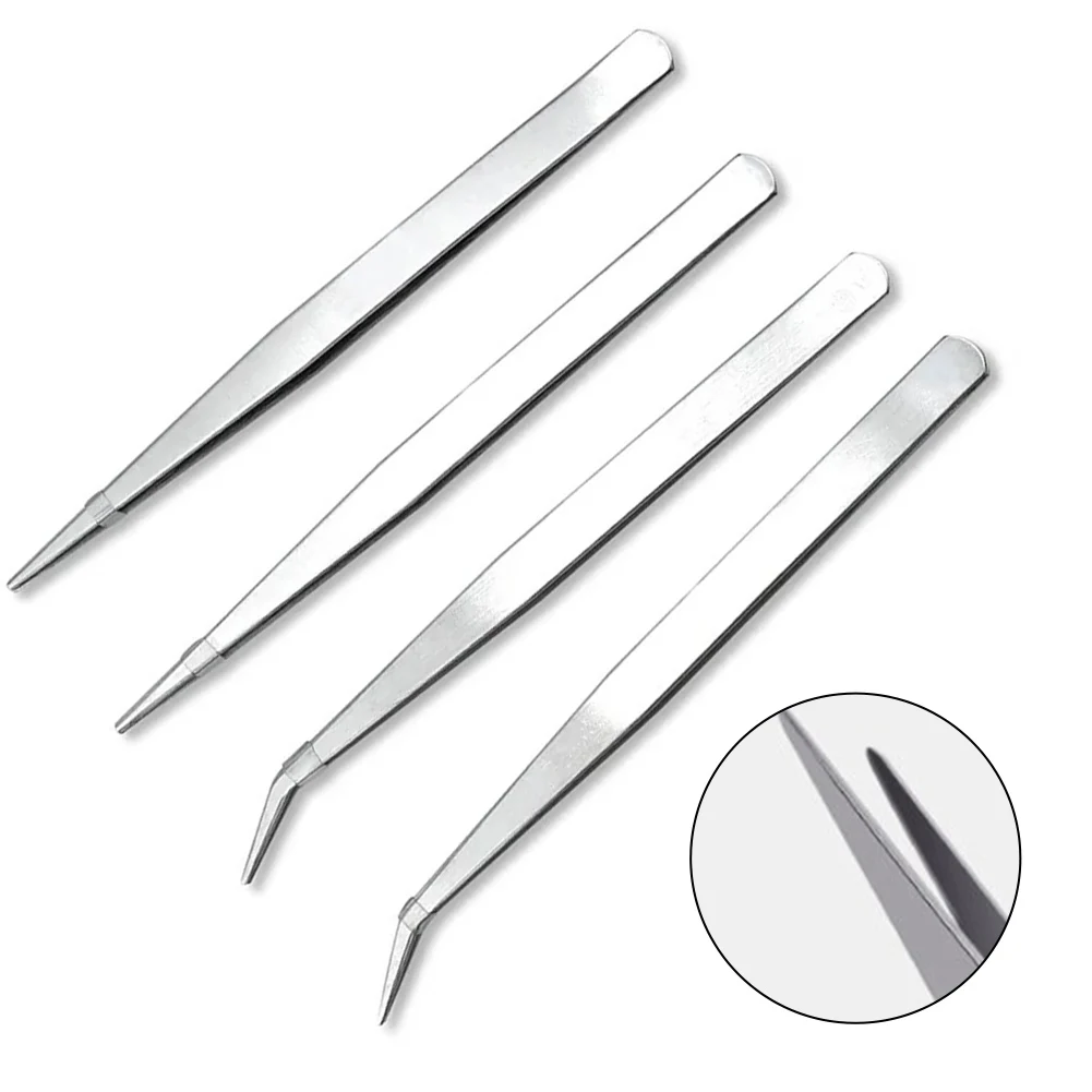 1pcs 100/125mm Stainless Steel Handmade Tweezers Straight Head Elbow Watch Precision Instruments Repair Hand Tools