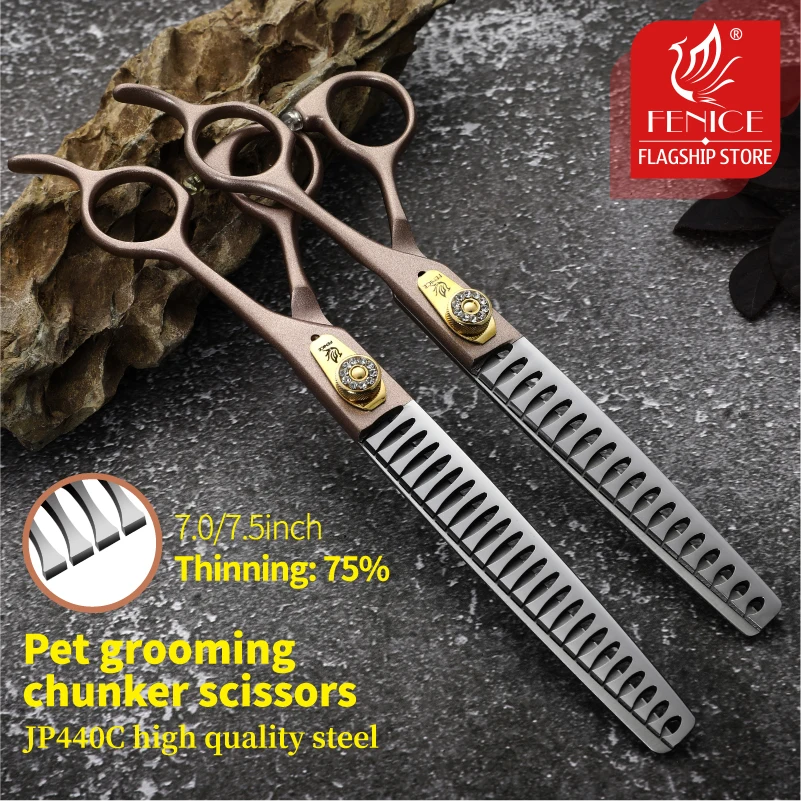 Fenice 7/7.5/8 inch JP440C Steel Professional Pet Dog Grooming Thinning Scissors for Dogs Hair Shears ножницы tijeras