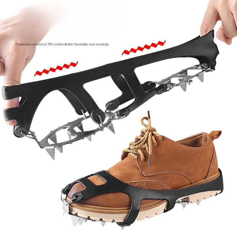 

18 Teeth Anti-Slip Ice Cleats for Shoes Stainless Steel Snow Grips Hiking Climbing Traction Spikes Terrain Outdoor Safety Gear