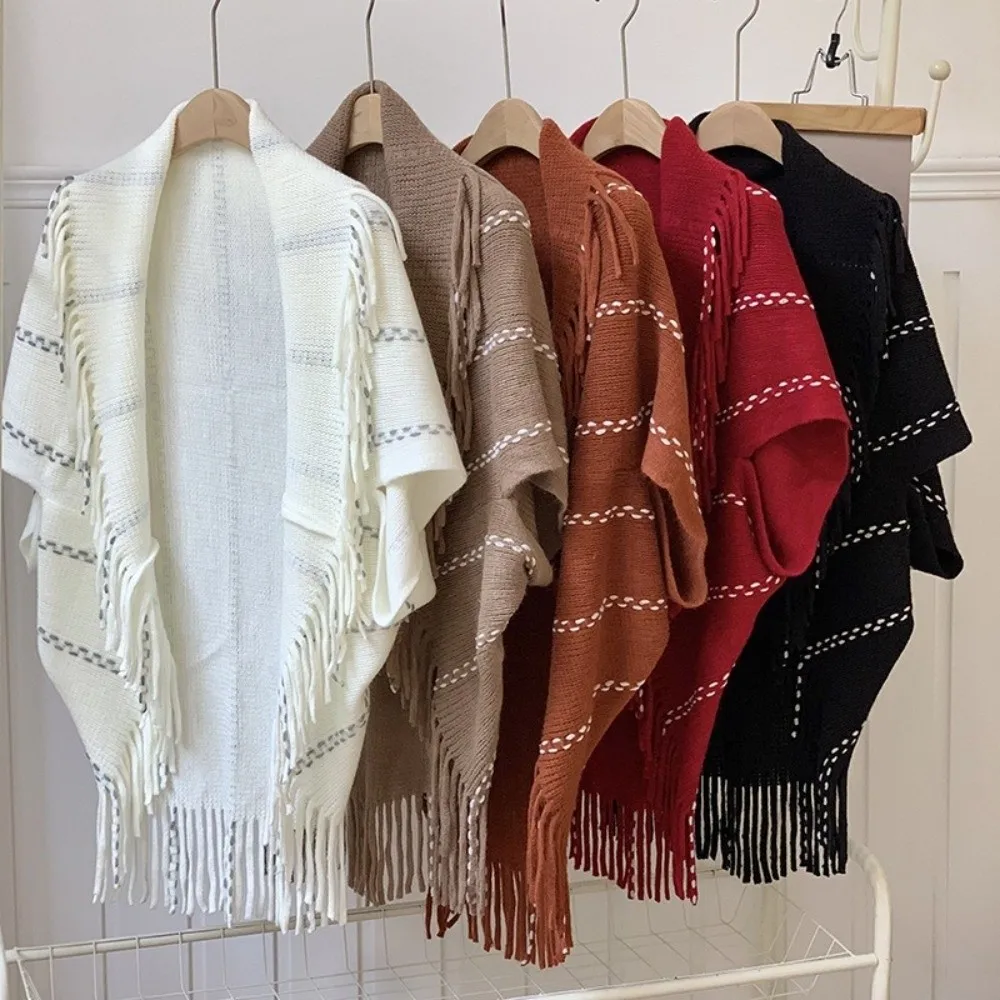 

Модная женская шаль с бахромой средней длины, свободная вязаная шаль, мягкий вязаный кардиган с v-образным вырезом, весна-осень