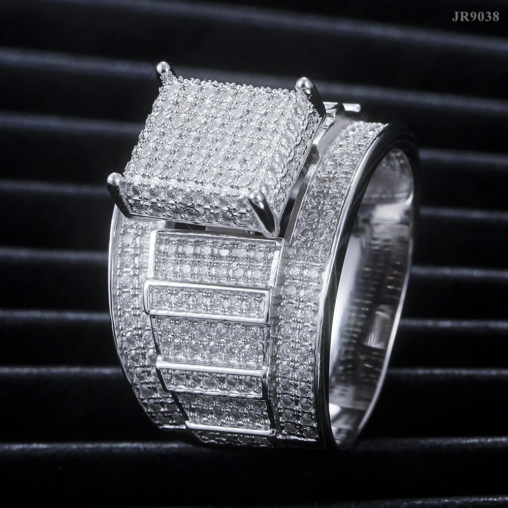 JR9038 Brilliant D Moissanite GRA VVS1 925 Sterling Silver Ring White Gold Plated Hip Hop Rock for Punk Jewelry