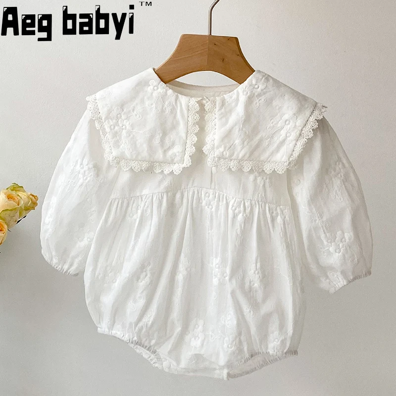 

Baby Girls Romper Autumn Kids Baby Girls Long Sleeve Bodysuit White Embroider ​​Cotton Infant Clothes Spring Clothing 0-24M