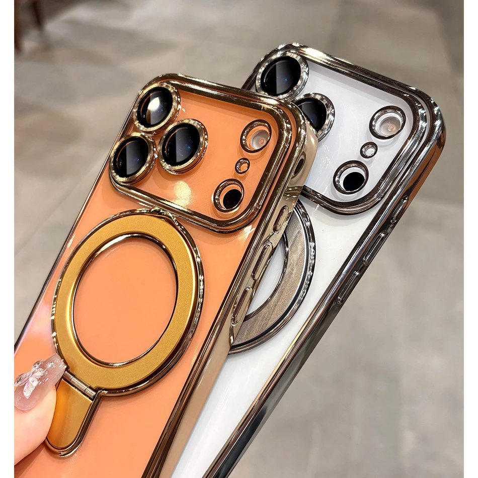 Para iphone 17 Air funda chapada Magsafe funda con soporte magnético para iPhone 17 16 Pro 13 12 Max 15 14 16 Plus 17PRO transparente Cove