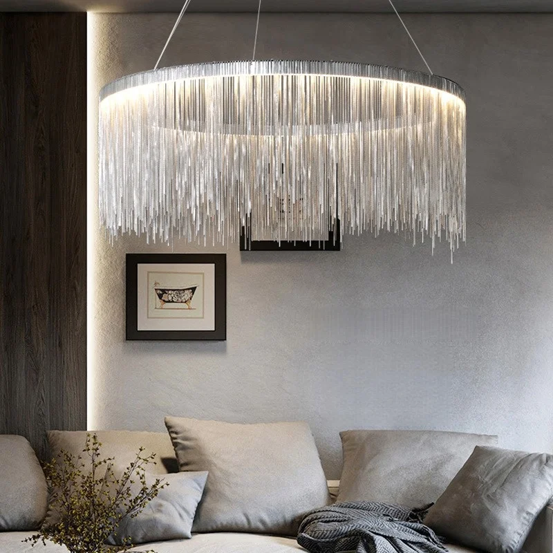 

Modern Light Luxury Tassel Round Chandelier Used For Bar Counter Dining Table Living Room Pendant Lamp Indoor Lighting Fixture