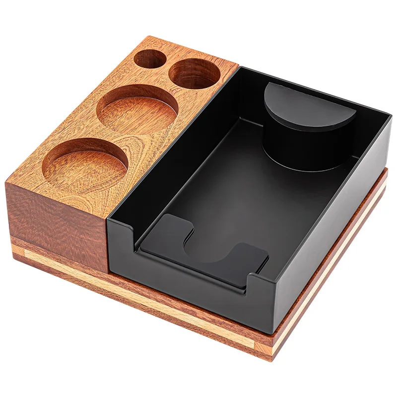 

Solid wood coffee press holder, Italian coffee appliance storage rack 51/53/58 mm universal removable powder residue box