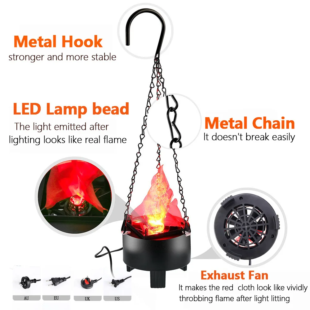 Simulação 3D Flickering Flame Light, Lâmpada de Fogo Falsa para Halloween, Decoração de Festa de Natal, UE, EUA, AU, UK Plug, AC 100-240V