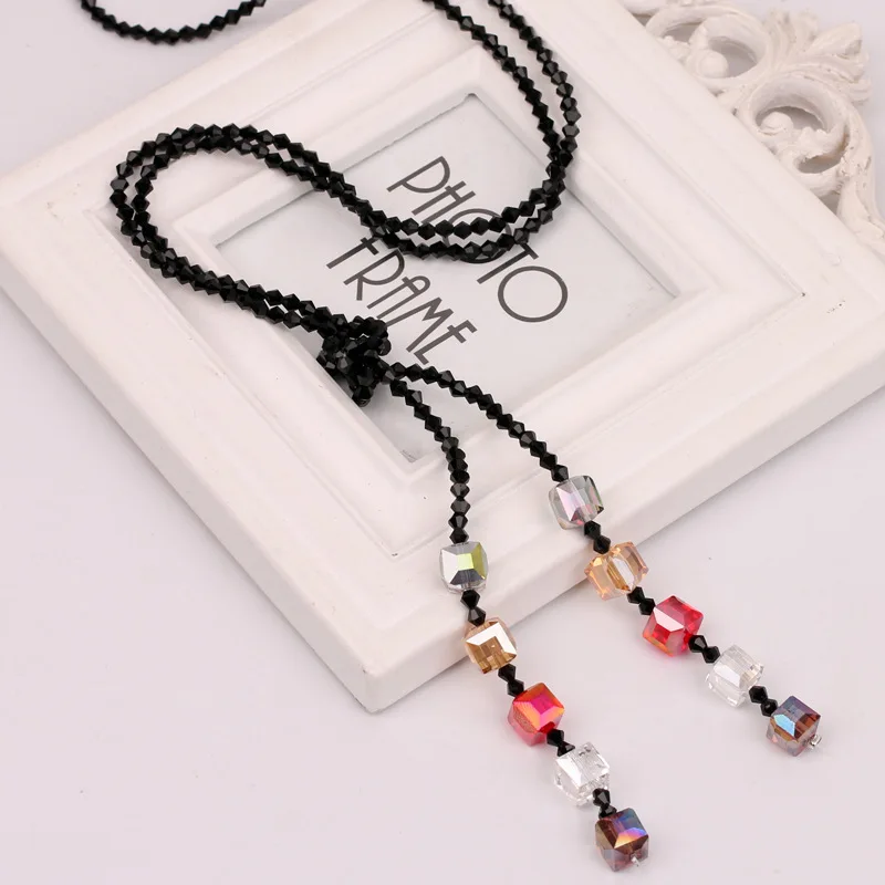 

2024 Long crystal knotted necklace sweater pendant for women