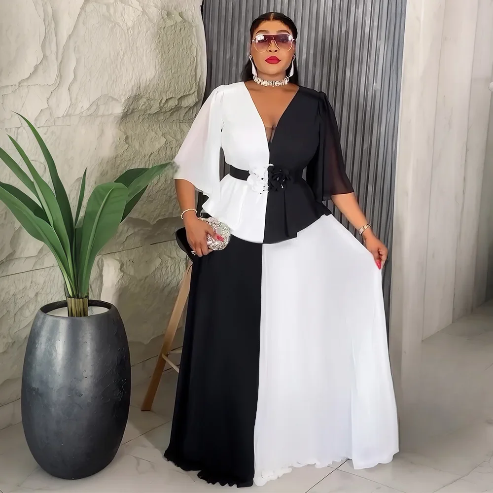 فساتين أفريقية للنساء جديدة مرقعة ملابس أفريقيا مكتب سيدة حفلة مطوي فستان Dashiki أنقرة ملابس رداء قفطان ثوب #2