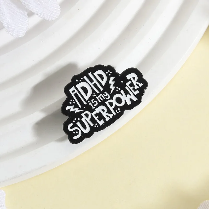 Cartoon minimalist letter design Enamel Pins Fun phrases ADHD Lapel Pins Badge on Backpack Costume Accessories Jewelry Gifs