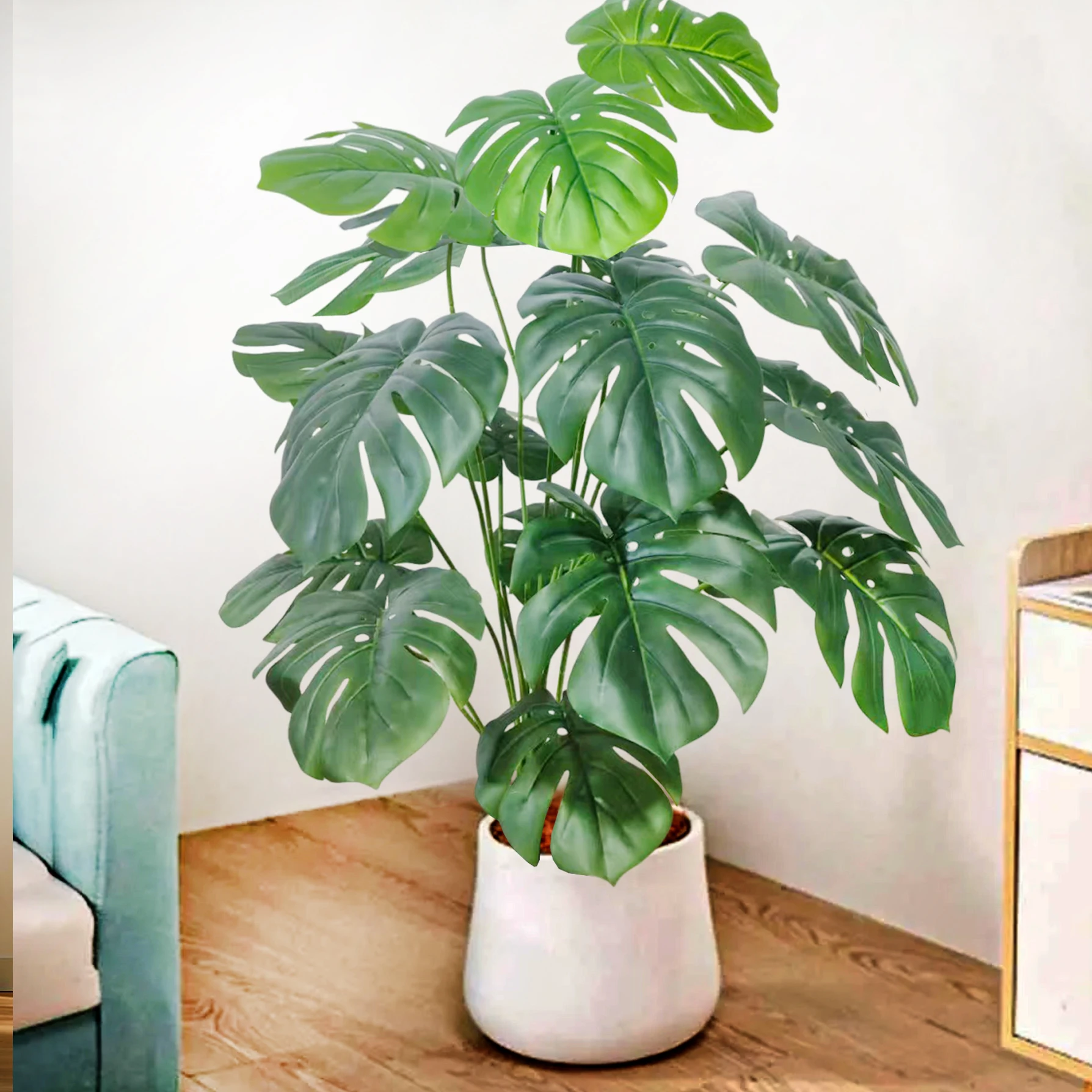 40-105cm /40.5in Artificial Monstera Plants Fake Palm Tree Plastic Turtle Leaves Green Tall Plants For Home Garden Room Decor