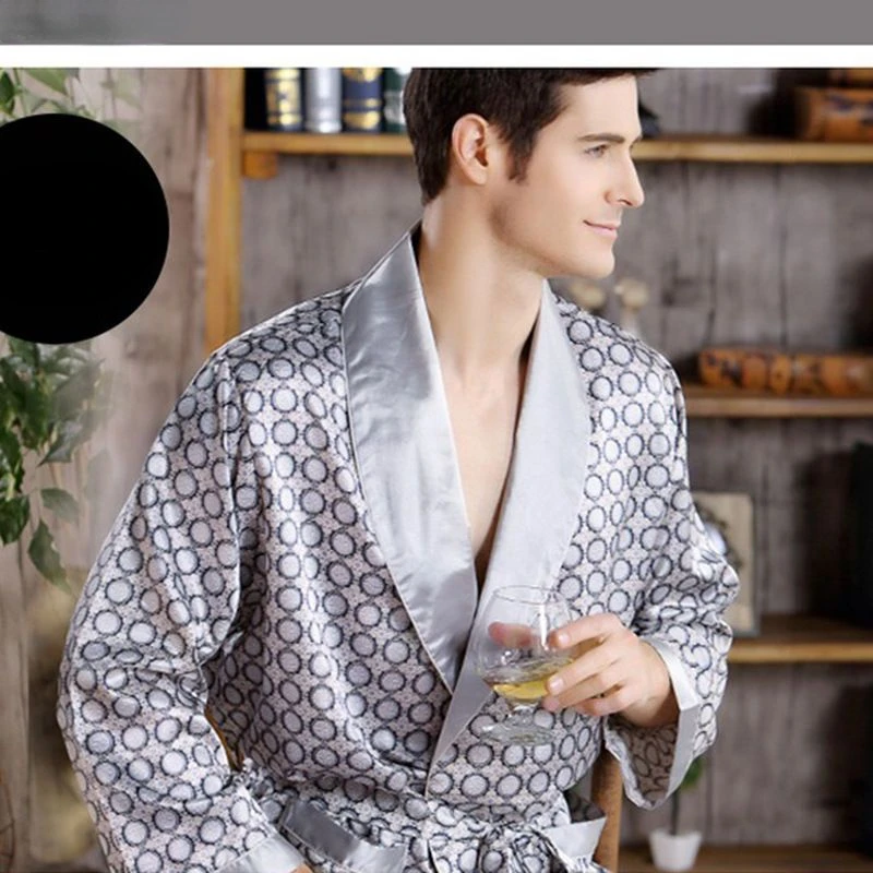 Luxury Brands Silk Robes Nightgowns Men Big Size Kimono Bathrobe Sleepwear Printed Vintage Loungewear Long Sleeve New