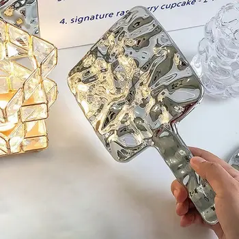 電鍍手柄化妝鏡 美容便攜式圓形手持方形手持 S/M/L 化妝鏡 8 最佳銷售 美學之鏡 - №7