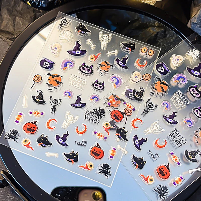 Funny Halloween Nail Stickers Kawaii Cartoon Nail Decal Creative Exquisite Bat Pumpkin Bat Nail Decoration Stickers Gifts