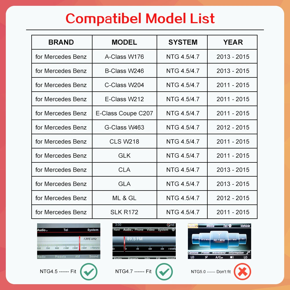 Wireless CarPlay For Mercedes Benz A B Class W176 W246 CLA GLA C-Class W204 E-Class W212 C207 CLS W218 ML GL GLK SLK R72 G W463