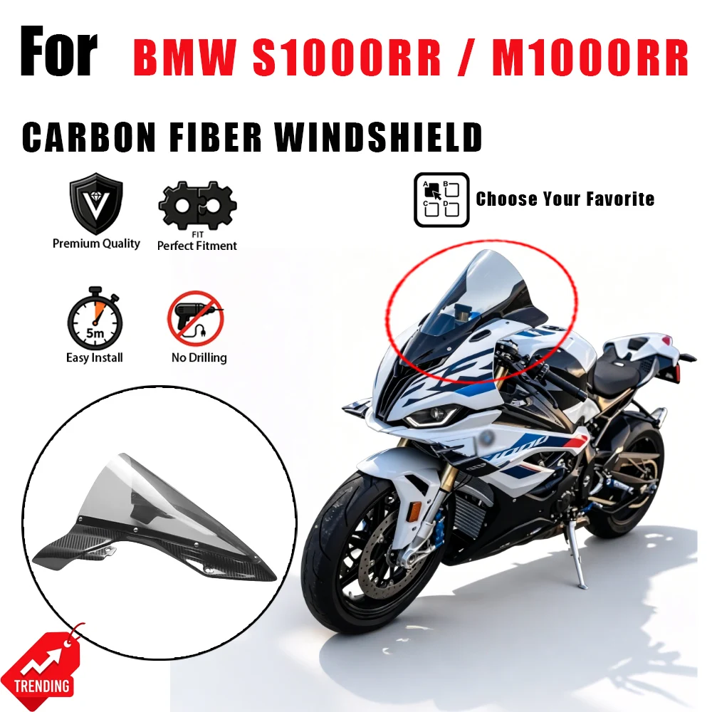 

For BMW S1000RR M1000RR 2019-2024 Carbon Fiber Windshield Racing Windscreen Double Bubble Anti-turbulence Wind Deflector Panel