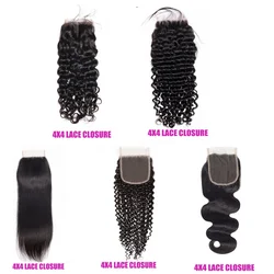 4X4 Lace Closure Peruvian Straight Deep Water Wave Curly Closure Human Hair Natural Color Remy Hair Swiss Lace 10-24 inches