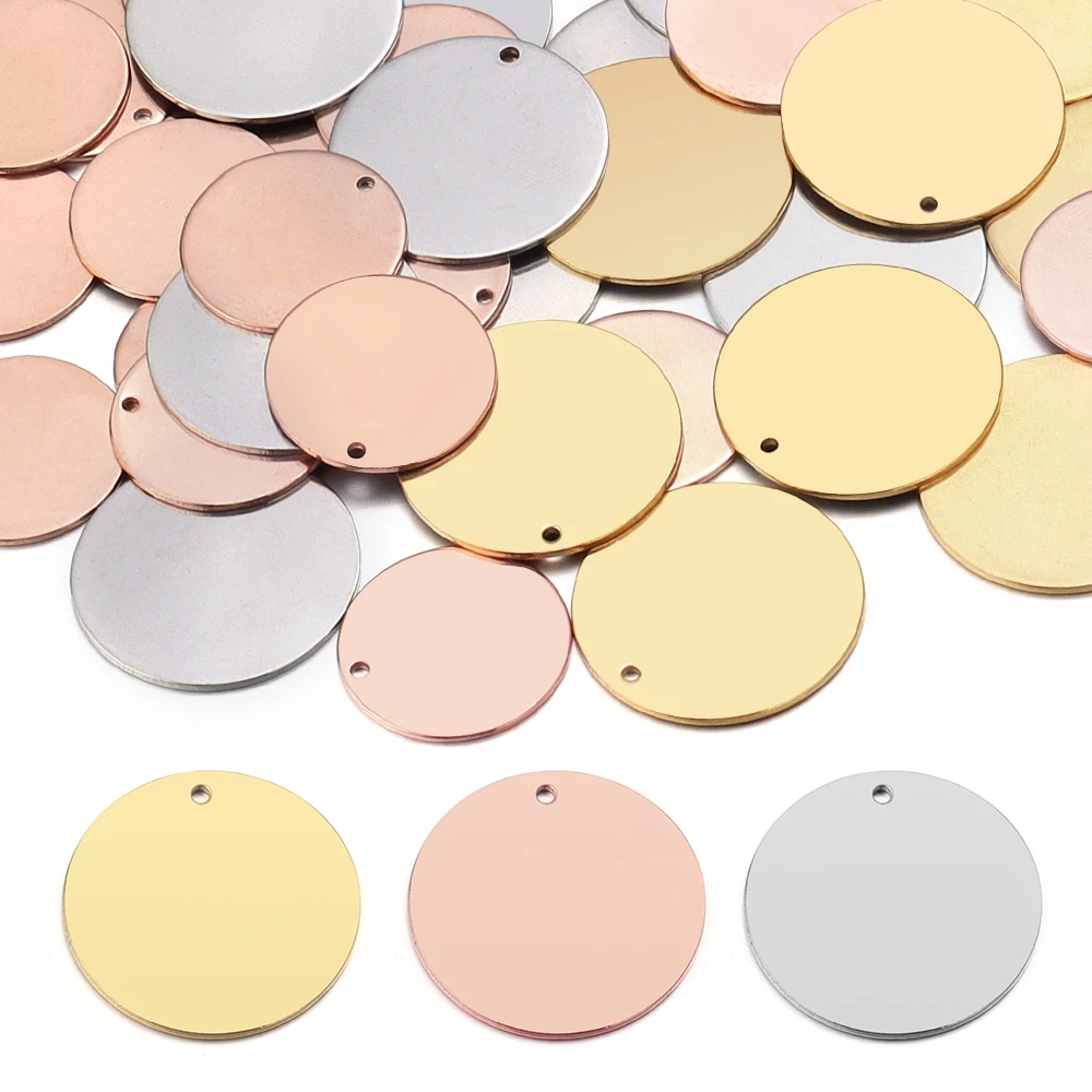 10-20pcs 6-25mm Real Gold Plated Stainless Steel Blank Charms Round Pendants For Logos Stamping Tags Jewelry Making