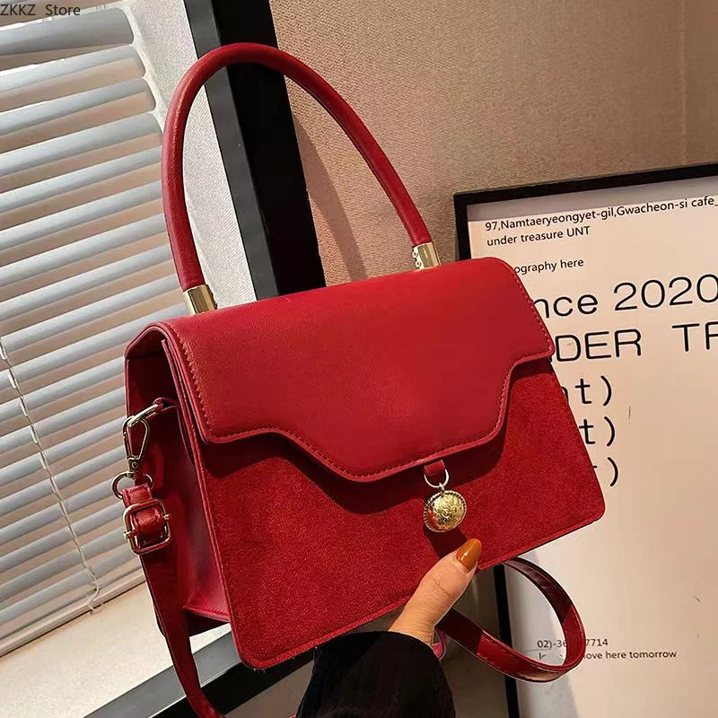 Women's Abrasive Leather Bag Wedding Handbag Red Wedding Bride Bag Bridesmaid Bag Small Square Crossbody Bag