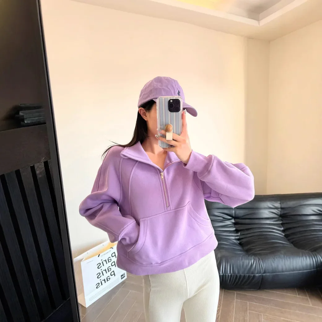 سترة نسائية من Lulu مبطنة بالصوف مع نصف سحاب لربيع وخريف ملابس رياضية عصرية غير رسمية من Shenzhen #1