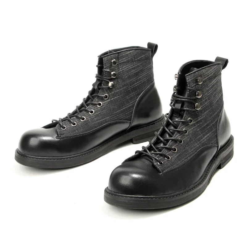 Retro Mens Genuine Leather Boots Luxury Handmade British Style Quality Ankle Round Toe Black Casual Business Social Shoes Male