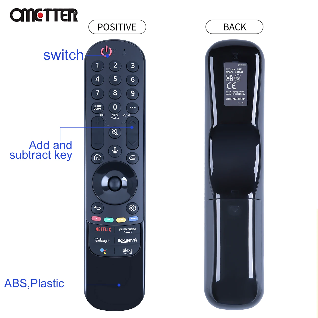 MR22GA MR22 AKB76039901 원격 제어, 스마트 HDTV 예비 부품 교체, 음성 기능 없음