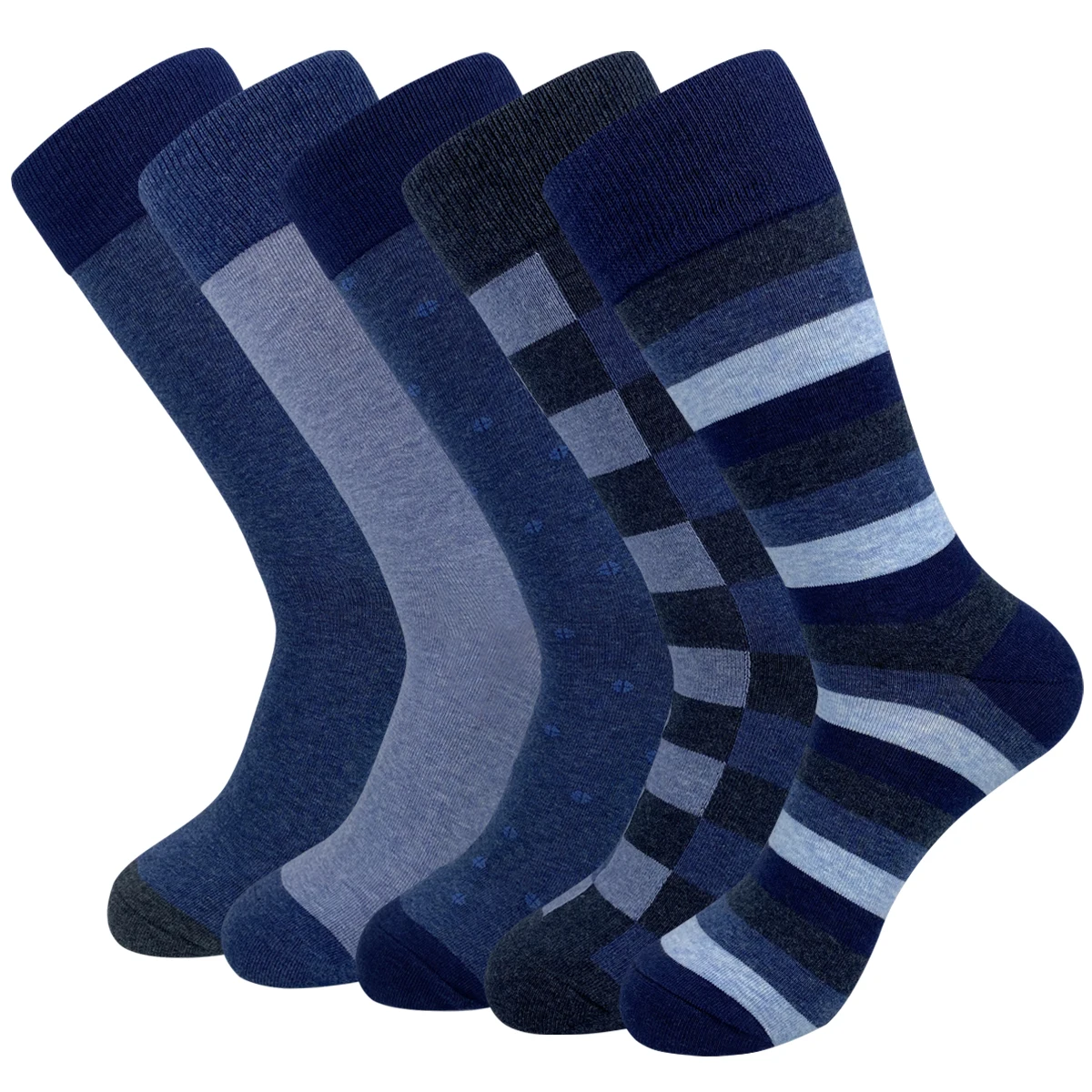 5 paires de chaussettes habillées pour hommes à rayures grande taille, chaussettes d'équipage en coton peigné de haute qualité, chaussettes décontractées respirantes et fraîches pour hommes