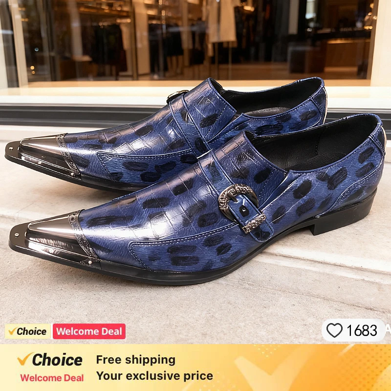 

The New Genuine Leather Men Shoes gold Pointed Toe Slip-on Brown Party Dress Shoes Stripe Oxfords