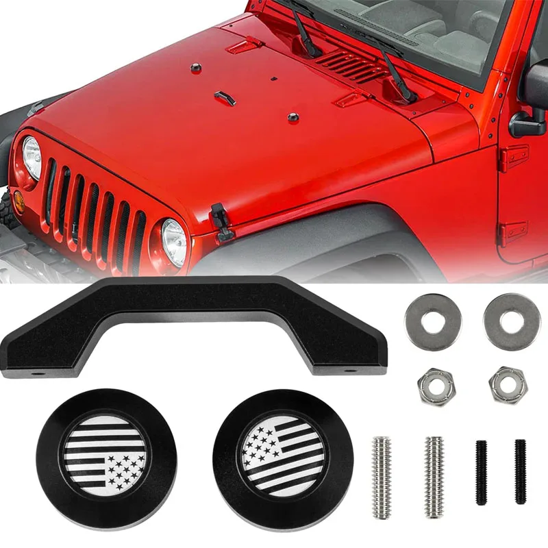 Aluminum Hood Footman's Loop Bracket Bar and Windshield Bumper Rests Decoration Kit for Jeep JK JKU Sahara Unlimited 2007-2018