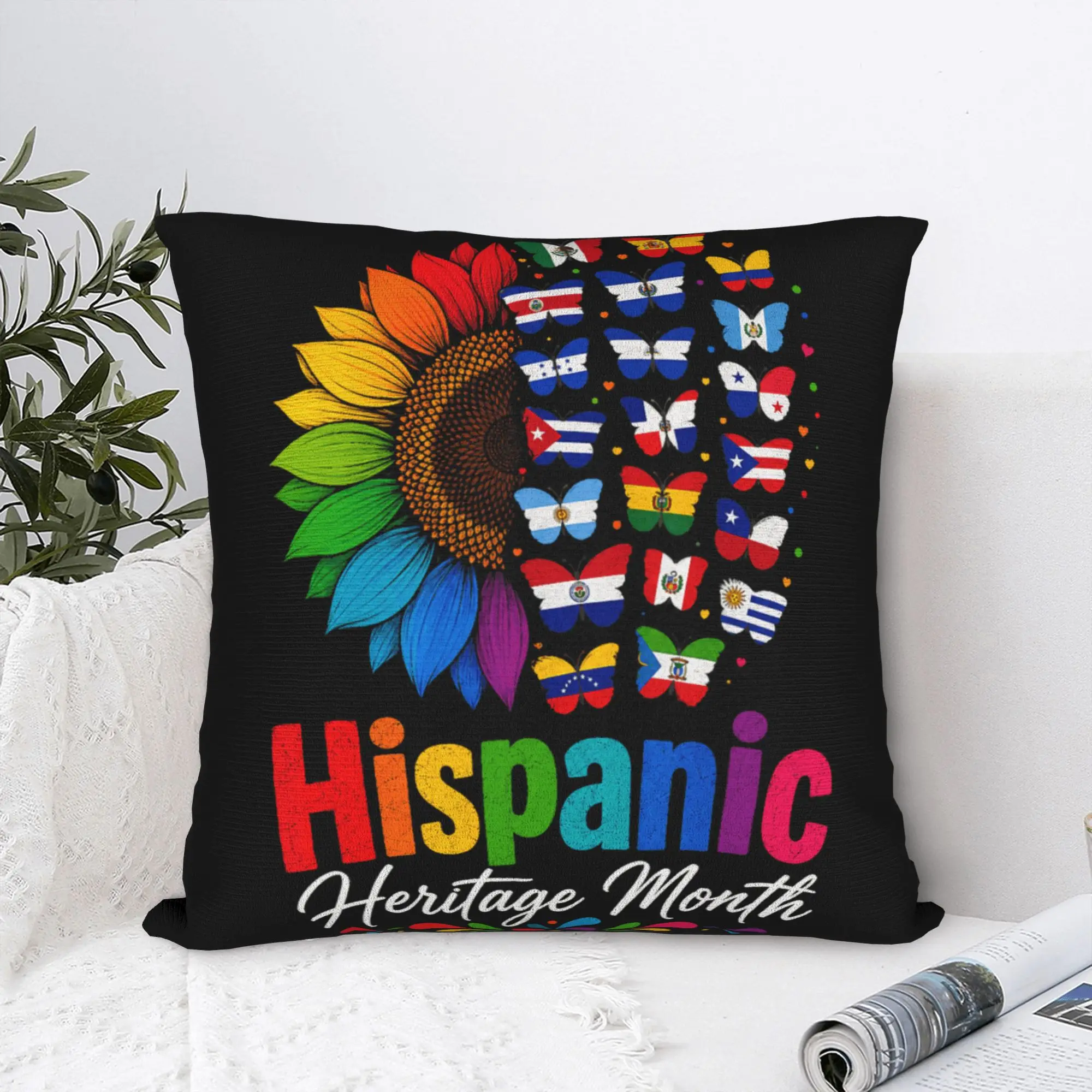 Hispanic Heritage Month Sunflower Hispanic Countries Flags Pillow Case  Design Pillow Cover For Sofa Home Decor Trendy Cover