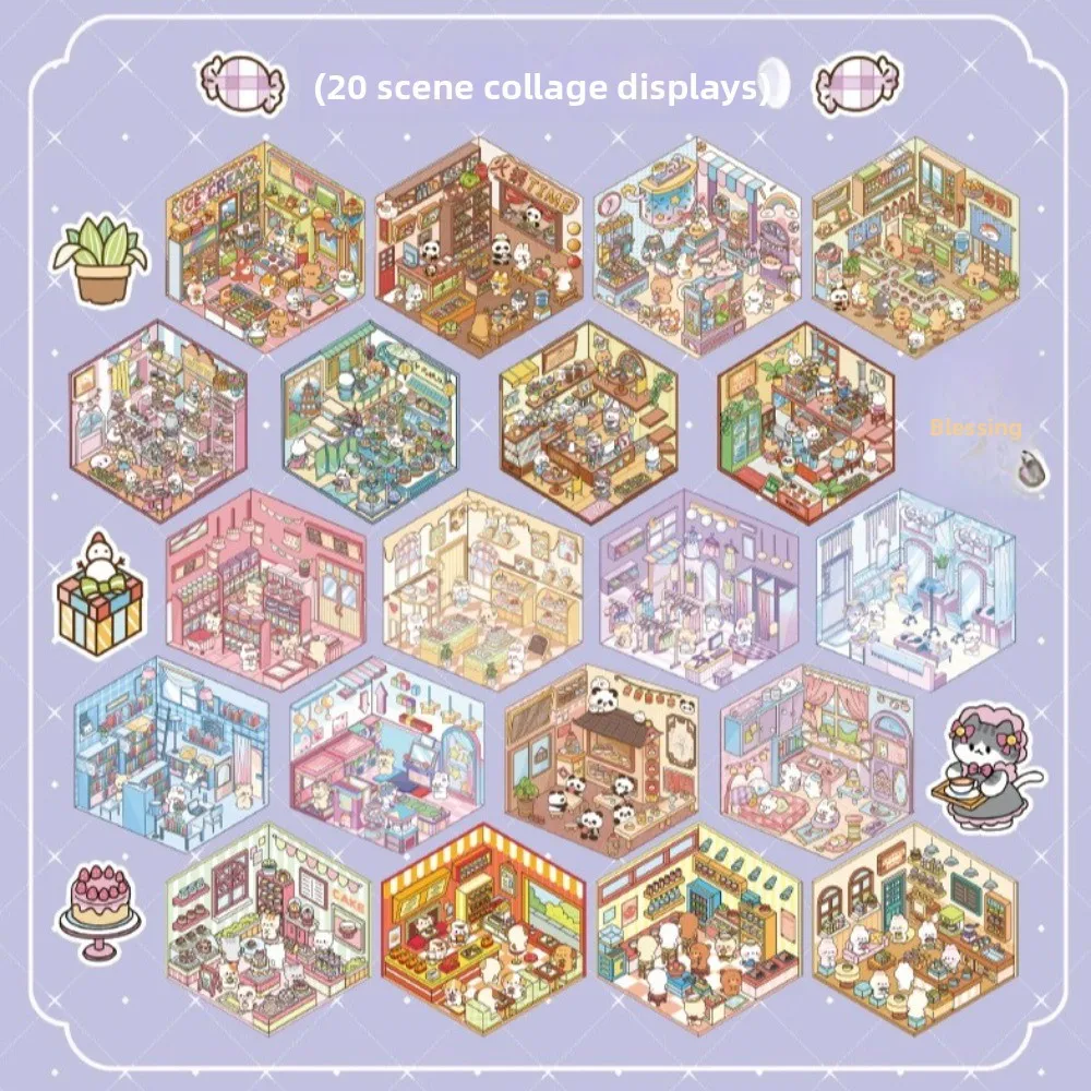 PET 3D المناظر الطبيعية ملصقات الكرتون المدينة DIY الحرف مصغرة المشهد ملصقات 20 ورقة المشهد البصرية التراص ملصق