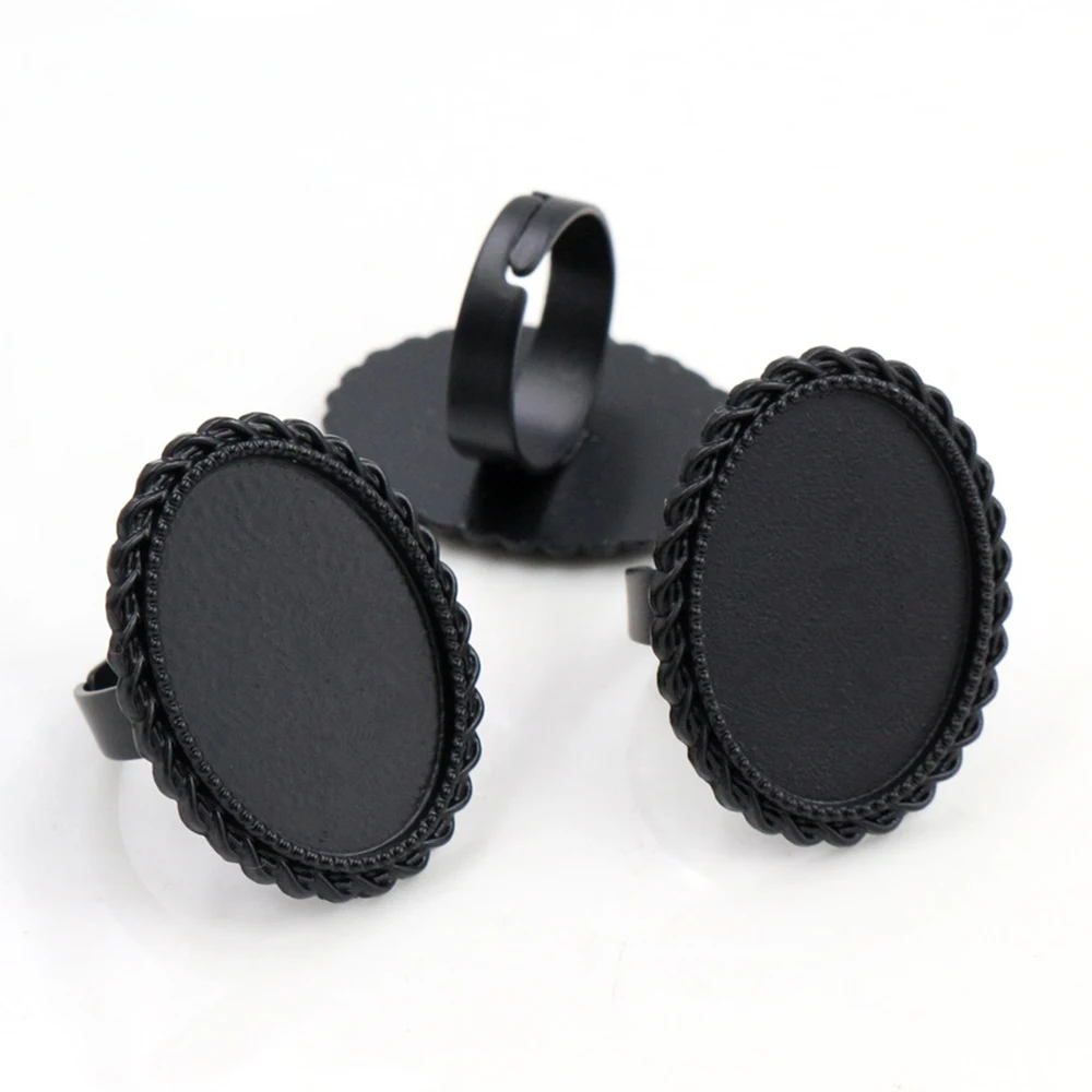 18x25mm 5pcs Black Antique Silver Plated Bronze Brass Oval Adjustable Ring Settings Blank/Base,Fit 18x25mm Glass Cabochons