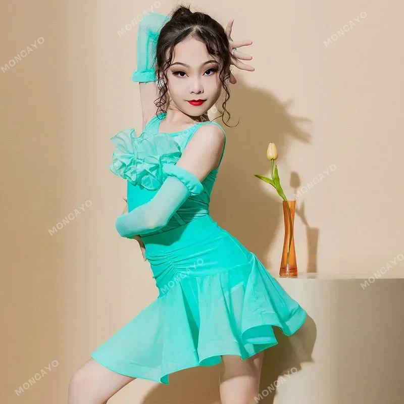 Latin Dance Costumes for Spring and Summer Girls Children's Training Costumes Performance Costumes New 2024 Lace Large Skirt